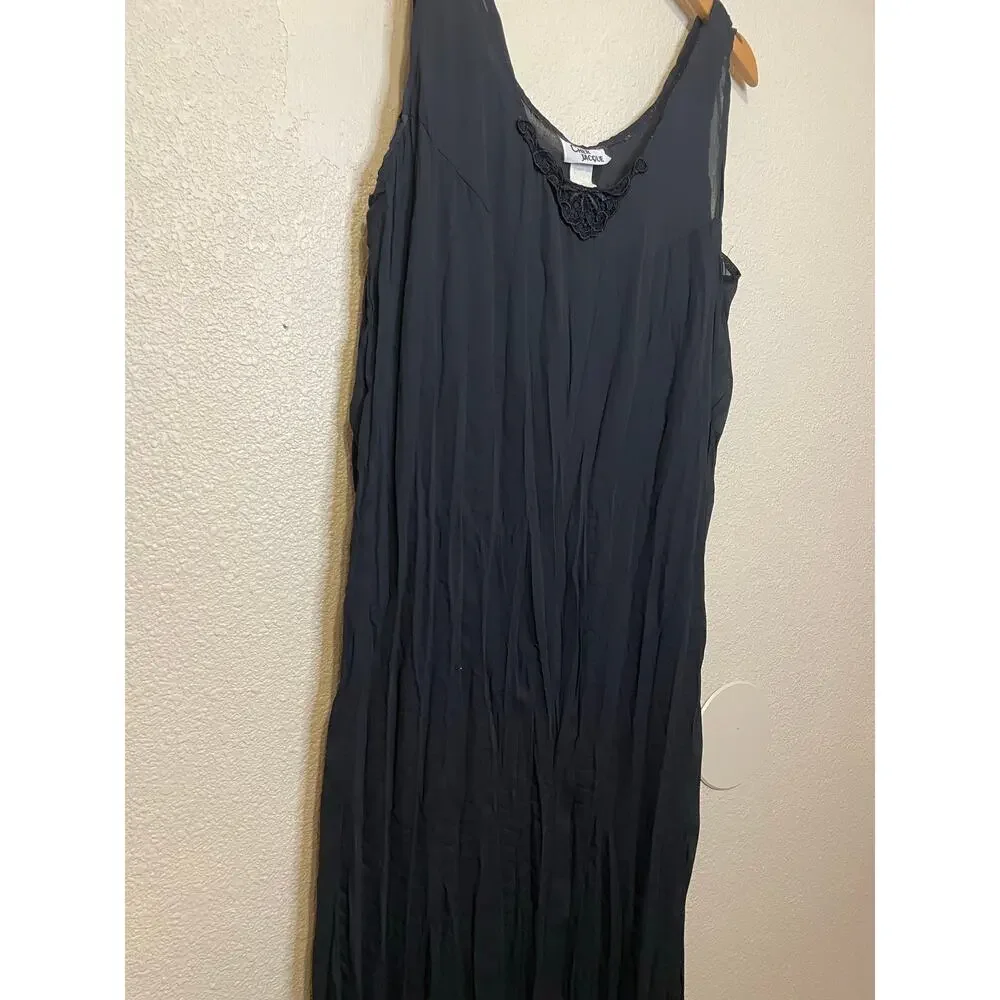 VTG Cher Jacque Y2K Black Crinkle Lace Detailed Whimsy Goth Midi Slip Dress Lg - Picture 14 of 16